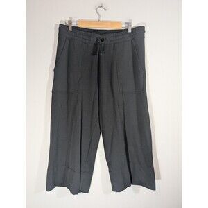 Quince Black Supersoft Fleece Wide Leg Cropped Pants Pull On Sz XL Lounge Casual